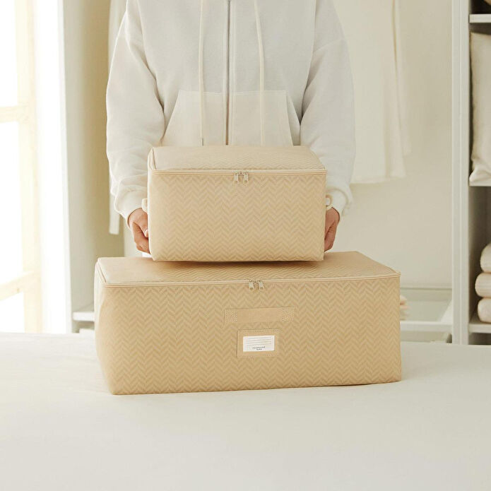 Ocean Home Textile 4'lü Bej Balıksırtı Hurç Set 2 Adet 30 X 22 X 18 / 2 Adet 52 X 28 X 21 Cm