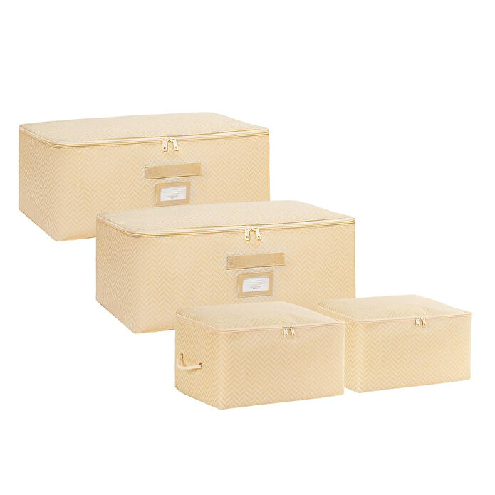 Ocean Home Textile 4'lü Bej Balıksırtı Hurç Set 2 Adet 30 X 22 X 18 / 2 Adet 52 X 28 X 21 Cm