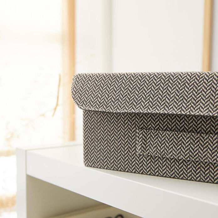 Ocean Home Textile Çekmece İçi Antrasit Renk Dokulu Kumaş Kapaklı Kutu 30 X 23 X 11 Cm