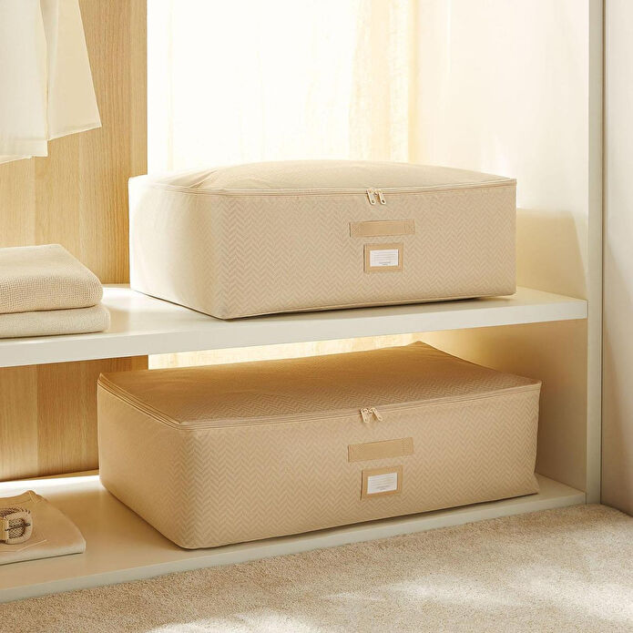 Ocean Home Textile 2'li Bej Balıksırtı Baza Altı Hurç Set