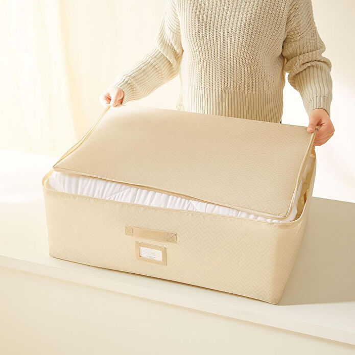 Ocean Home Textile 2'li Bej Balıksırtı Baza Altı Hurç Set