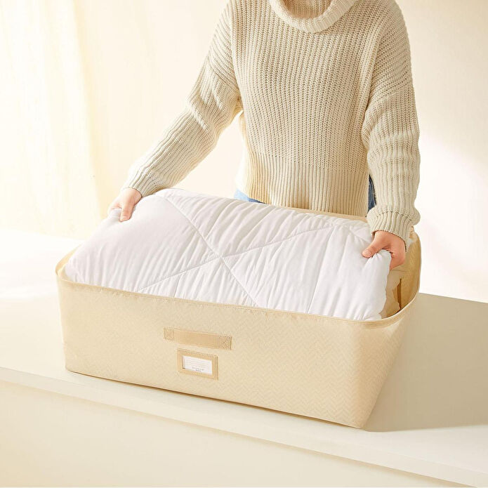 Ocean Home Textile Büyük Boy Bej Balıksırtı Baza Altı Hurç 62 X 46 X 22 Cm