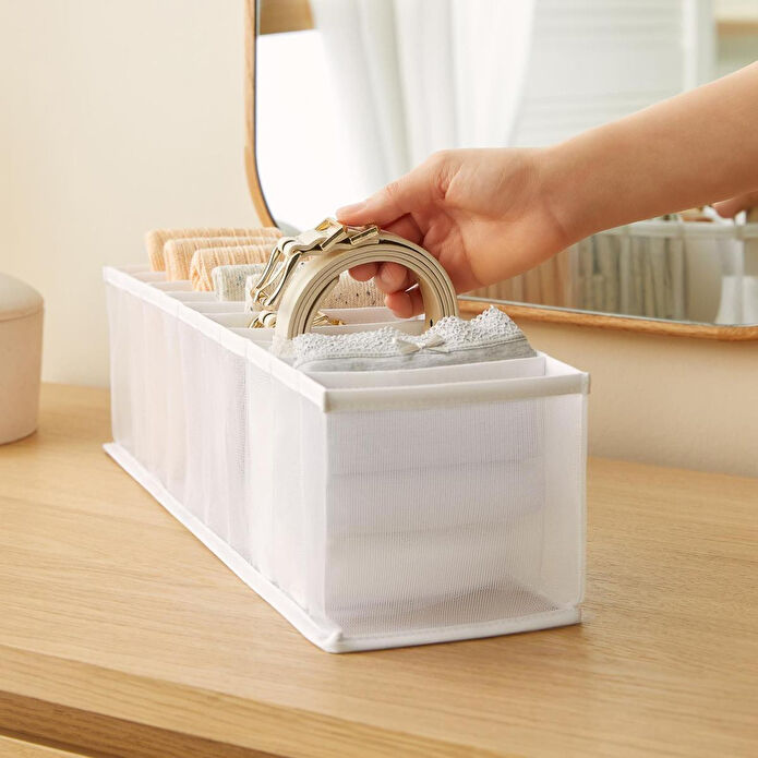 Ocean Home Textile 10 Bölmeli Beyaz Renk File Çekmece Düzenleyici 11 X 41,5 X 12 Cm