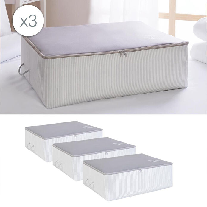 Ocean Home Textile 3'lü Büyük Boy Gri Renk Stuff & Things Baza Altı Hurç Set