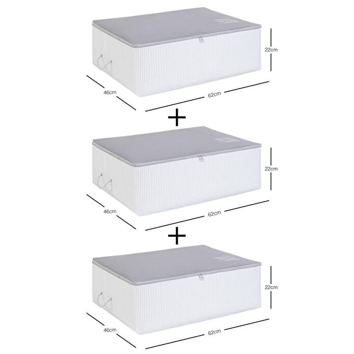 Ocean Home Textile 3'lü Büyük Boy Gri Renk Stuff & Things Baza Altı Hurç Set