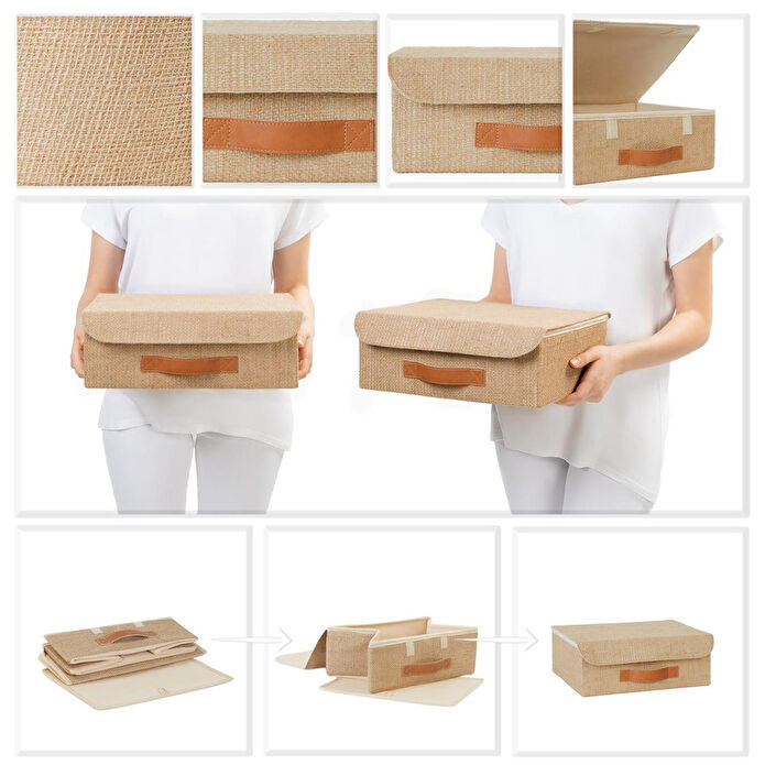 Ocean Home Textile Çekmece İçi Jüt Kapaklı Kutu 30 X 23 X 11 Cm