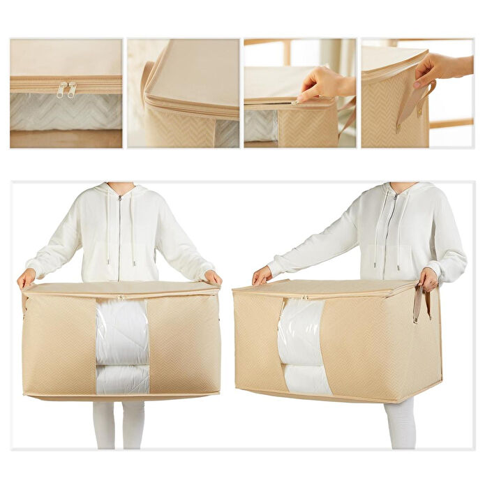 Ocean Home Textile 2'li Mega Boy Pvc Pencereli Bej Balıksırtı Hurç Set 75 X 40 X 40 Cm