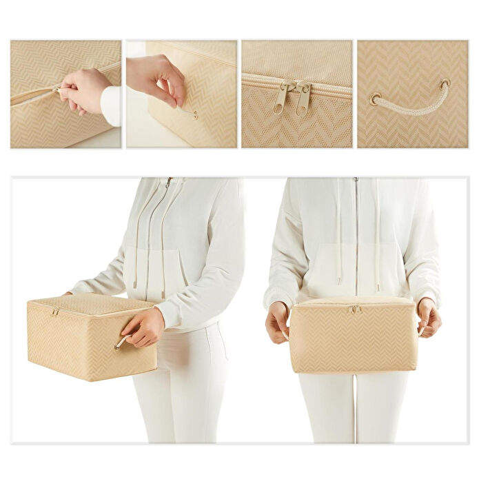 Ocean Home Textile Küçük Boy Bej Balıksırtı Hurç 30 X 22 X 18 Cm