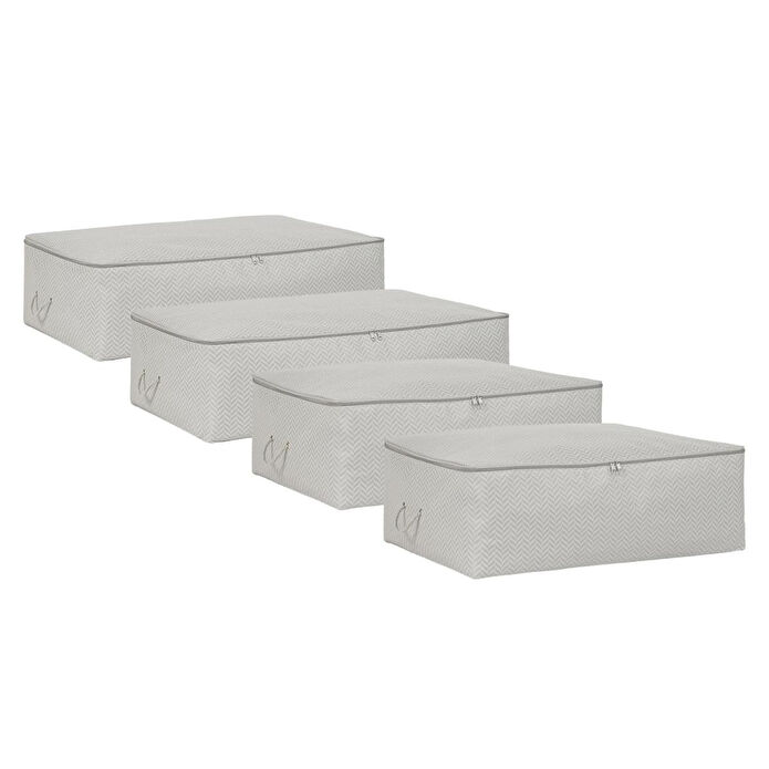 Ocean Home Textile 4'lü Gri Balıksırtı Baza Altı Hurç Set 2 Adet 62 X 46 X 22 / 2 Adet 74 X 46 X 22 Cm