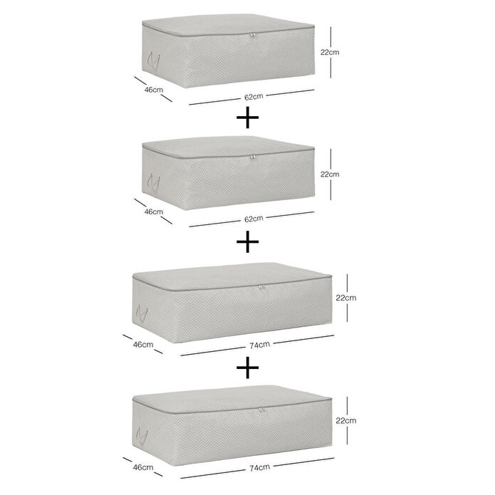 Ocean Home Textile 4'lü Gri Balıksırtı Baza Altı Hurç Set 2 Adet 62 X 46 X 22 / 2 Adet 74 X 46 X 22 Cm