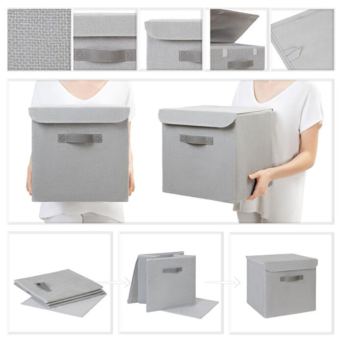 Ocean Home Textile 2'li Gri Renk Jüt Kapaklı Kutu Set 30x30x30 Cm