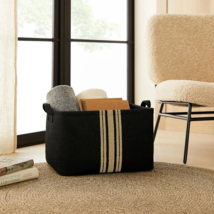 Ocean Home Textile 4'lü Çizgili Siyah Renk Jüt Sepet Set 24 X 17 X 14 / 30 X 21 X 18 / 42 X 31 X 25 / 36 X 40 Cm