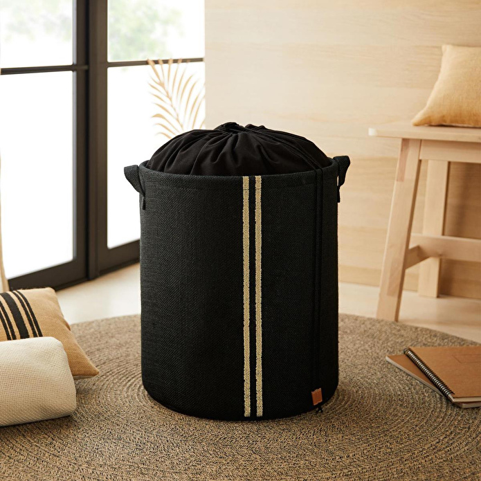 Ocean Home Textile 4'lü Çizgili Siyah Renk Jüt Sepet Set 24 X 17 X 14 / 30 X 21 X 18 / 42 X 31 X 25 / 36 X 40 Cm