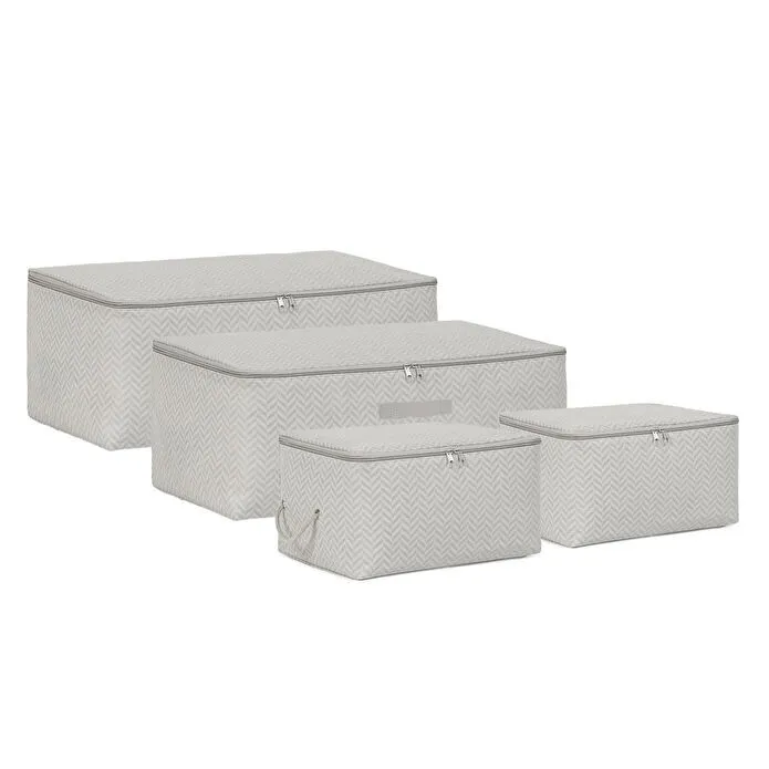 Ocean Home Textile 4'lü Gri Balıksırtı Hurç Set 2 Adet 30 X 22 X 18 / 2 Adet 52 X 28 X 21 Cm