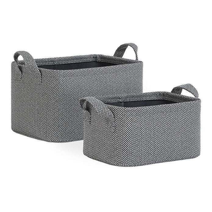 Ocean Home Textile 2'li Antrasit Renk Dokulu Kumaş Sepet Set 24 X 17 X 12 / 30 X 21 X 18 Cm