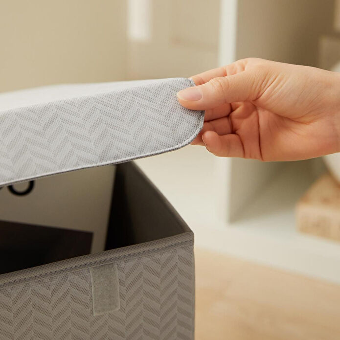 Ocean Home Textile Gri Balıksırtı Kapaklı Kutu 30 X 30 X 30 Cm