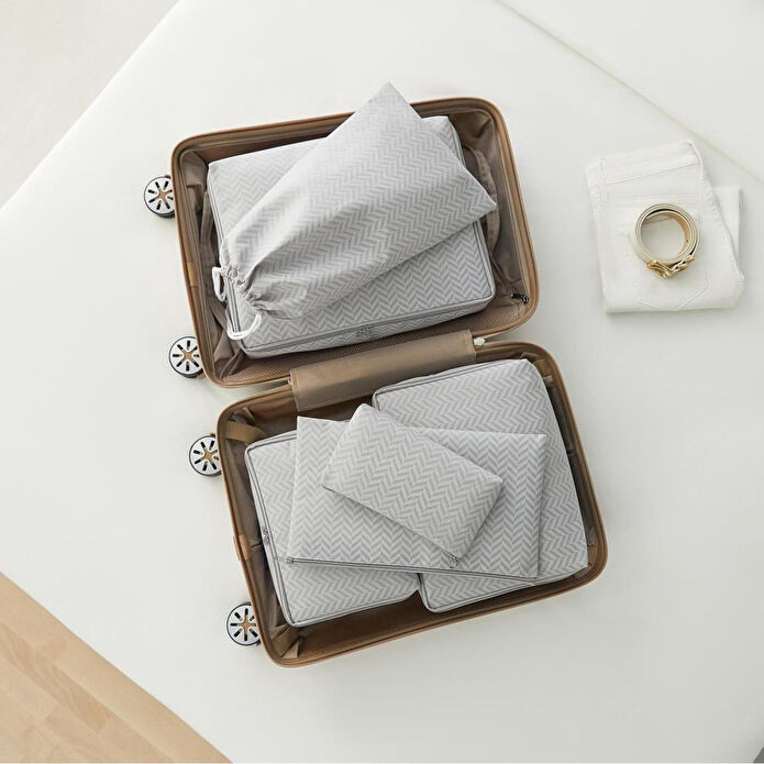 Ocean Home Textile 6'lı Gri Balıksırtı Bavul İçi Düzenleyici Set