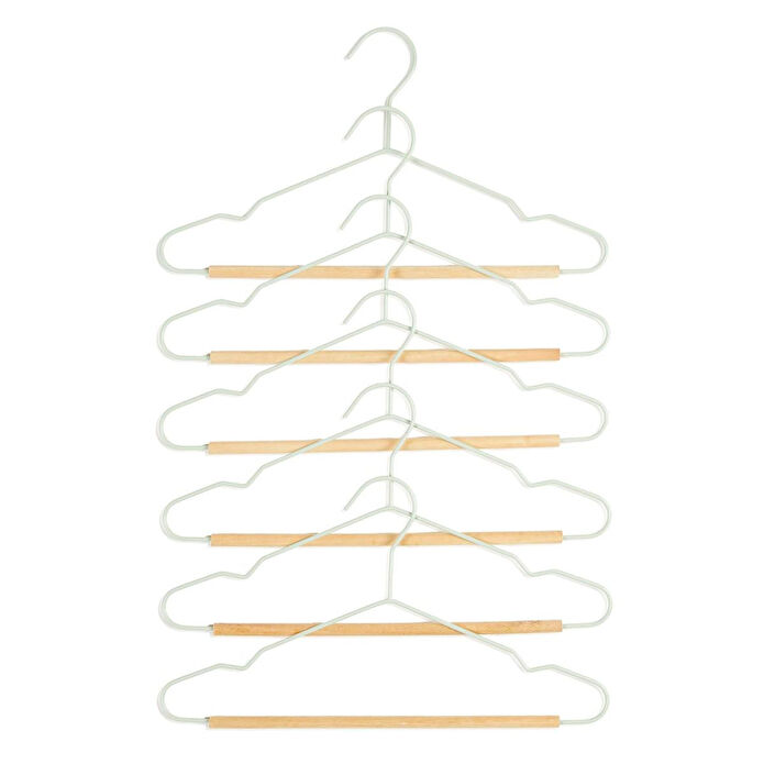 Ocean Home Textile 6'lı Ahşap Destekli Mat Mint Renk Kauçuk Kaplamalı Metal Çocuk Giysi Askısı 18 X 32 X 0.3 Cm