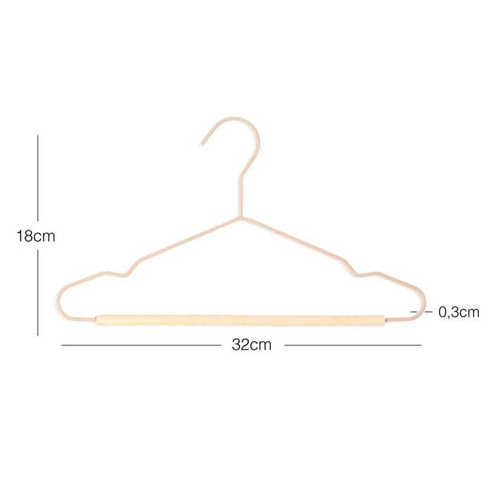 Ocean Home Textile 6'lı Ahşap Destekli Mat Pudra Pembe Renk Kauçuk Kaplamalı Metal Çocuk Giysi Askısı 18 X 32 X 0.3 Cm