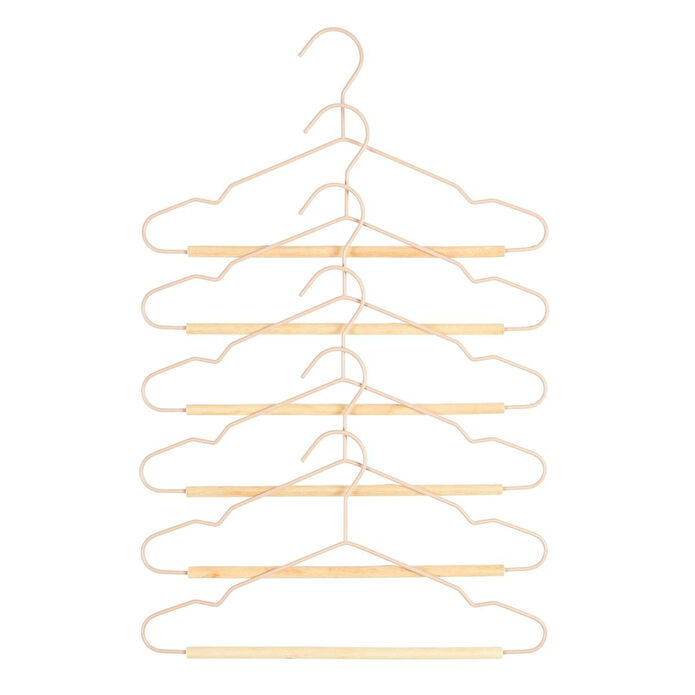 Ocean Home Textile 6'lı Ahşap Destekli Mat Pudra Pembe Renk Kauçuk Kaplamalı Metal Çocuk Giysi Askısı 18 X 32 X 0.3 Cm