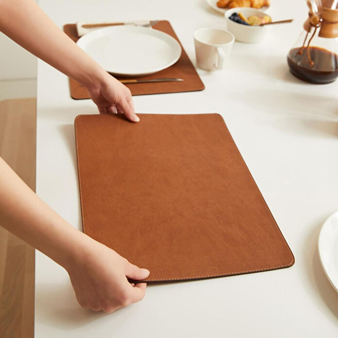 Ocean Home Textile 2'li Taba Renk Deri Amerikan Servis 40 X 30 Cm