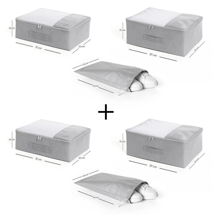 Ocean Home Textile 6'lı Gri Renk Bavul İçi Düzenleyici Set