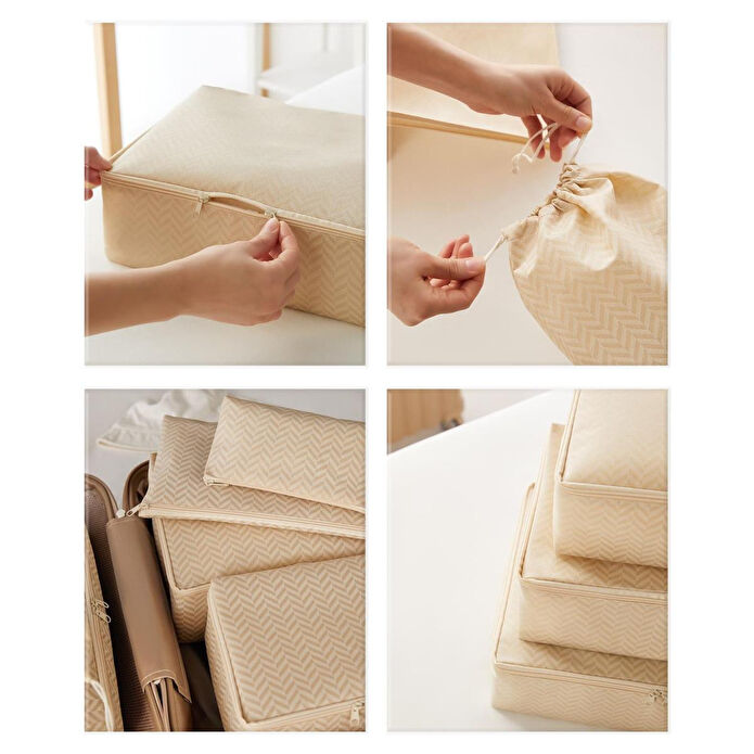 Ocean Home Textile 6'lı Bej Balıksırtı Bavul İçi Düzenleyici Set