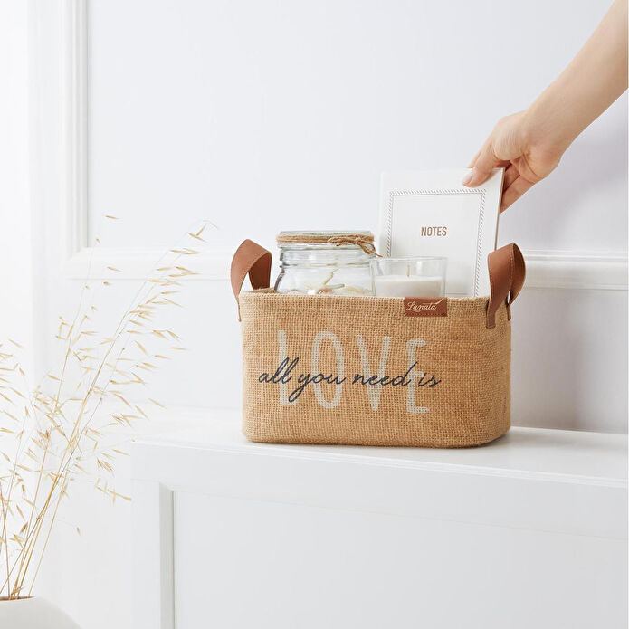 Ocean Home Textile Love Jüt Sepet 24 X 17 X 14 Cm