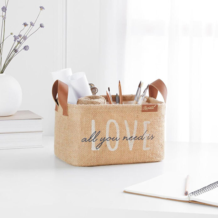 Ocean Home Textile Love Jüt Sepet 24 X 17 X 14 Cm