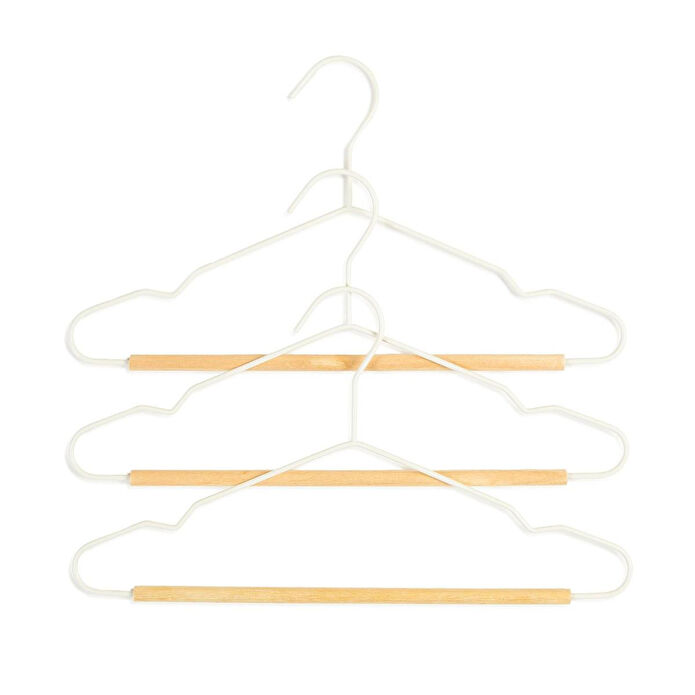 Ocean Home Textile 3'lü Ahşap Destekli Mat Beyaz Renk Kauçuk Kaplamalı Metal Çocuk Giysi Askısı 18 X 32 X 0.3 Cm
