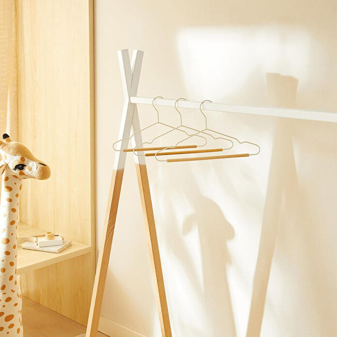 Ocean Home Textile 3'lü Ahşap Destekli Mat Beyaz Renk Kauçuk Kaplamalı Metal Çocuk Giysi Askısı 18 X 32 X 0.3 Cm