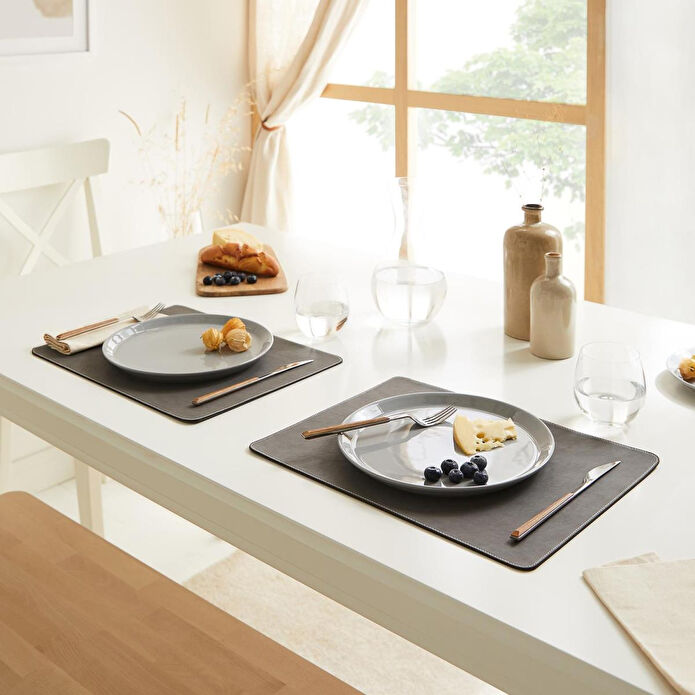 Ocean Home Textile 2'li Gri Renk Deri Amerikan Servis 40 X 30 Cm