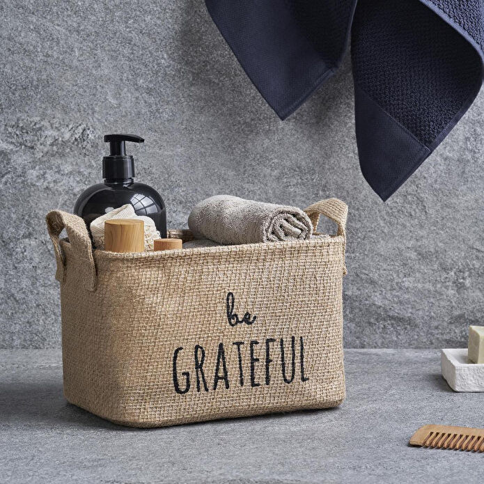 Ocean Home Textile Be Grateful Jüt Sepet 24 X 17 X 14 Cm