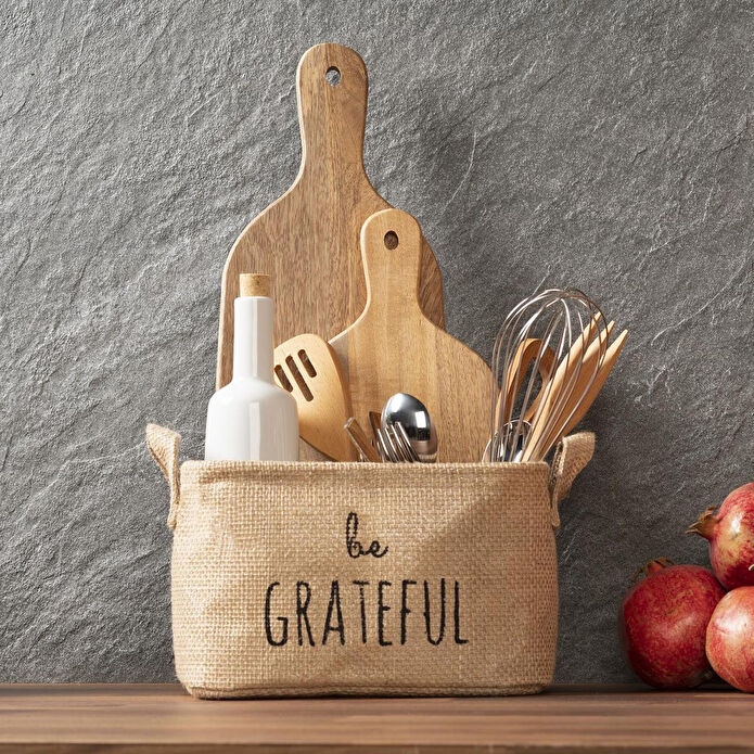 Ocean Home Textile Be Grateful Jüt Sepet 24 X 17 X 14 Cm