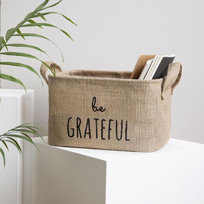 Ocean Home Textile Be Grateful Jüt Sepet 24 X 17 X 14 Cm