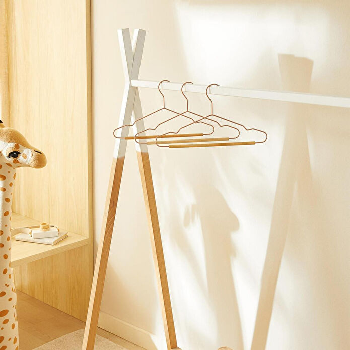 Ocean Home Textile 3'lü Ahşap Destekli Mat Pudra Pembe Renk Kauçuk Kaplamalı Metal Çocuk Giysi Askısı 18 X 32 X 0.3 Cm