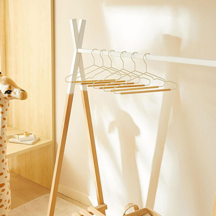 Ocean Home Textile 6'lı Ahşap Destekli Mat Beyaz Renk Kauçuk Kaplamalı Metal Çocuk Giysi Askısı 18 X 32 X 0.3 Cm