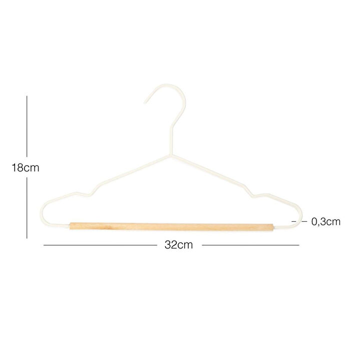 Ocean Home Textile 6'lı Ahşap Destekli Mat Beyaz Renk Kauçuk Kaplamalı Metal Çocuk Giysi Askısı 18 X 32 X 0.3 Cm