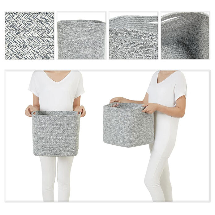 Ocean Home Textile Gri Kırçıllı Pamuklu Sepet 30 X 30 X 30 Cm