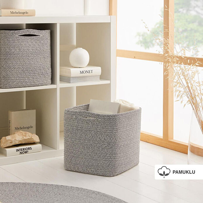 Ocean Home Textile Gri Kırçıllı Pamuklu Sepet 30 X 30 X 30 Cm