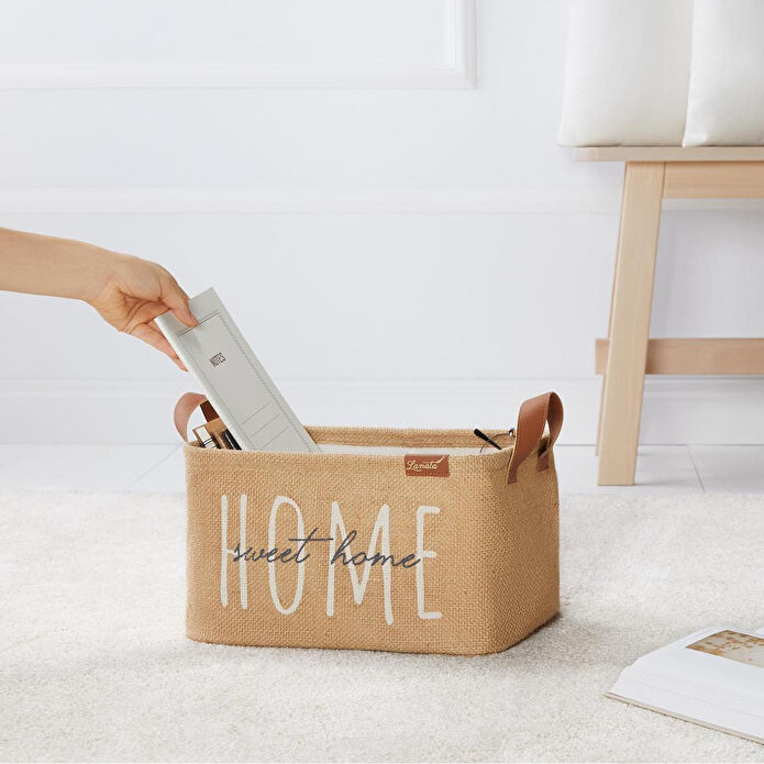 Ocean Home Textile Home Sweet Home Jüt Sepet 30 X 21 X 18 Cm