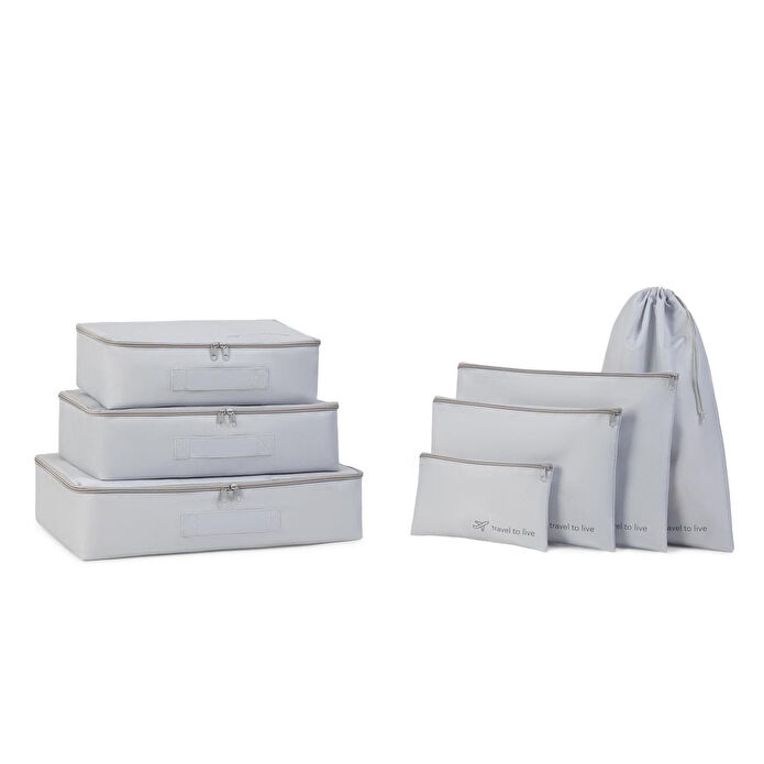 Ocean Home Textile 7'li Yıkanabilir Gri Renk Paraşüt Kumaş Bavul İçi Düzenleyici Set