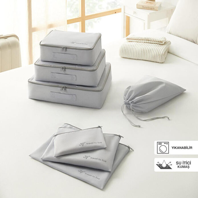 Ocean Home Textile 7'li Yıkanabilir Gri Renk Paraşüt Kumaş Bavul İçi Düzenleyici Set