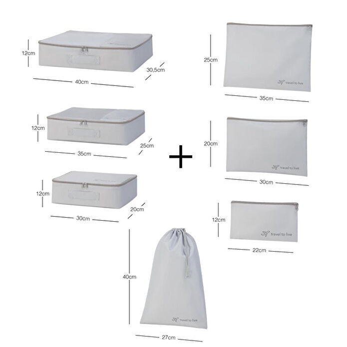 Ocean Home Textile 7'li Yıkanabilir Gri Renk Paraşüt Kumaş Bavul İçi Düzenleyici Set