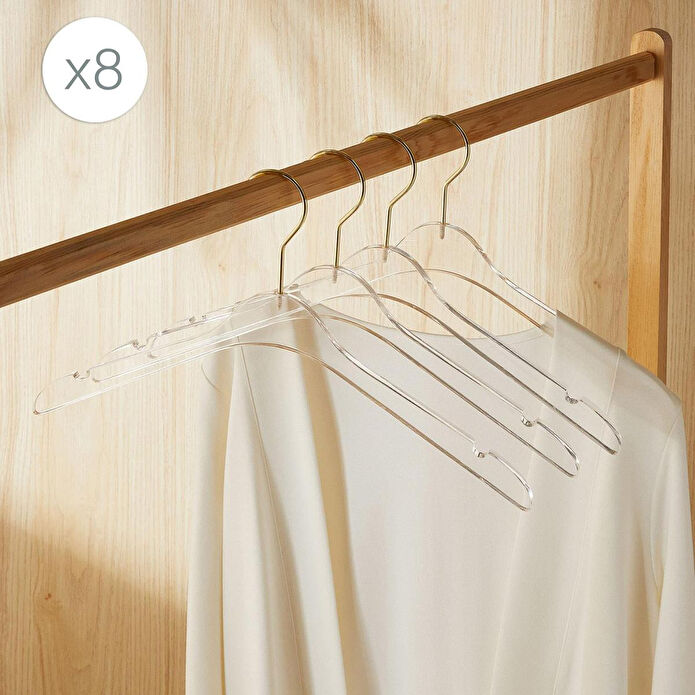 Ocean Home Textile 8'li Şeffaf Akrilik Giysi Askısı 21.5 X 38.5 X 1 Cm