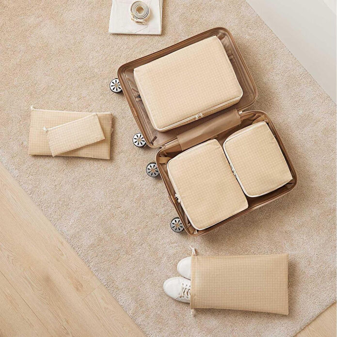 Home Wave 6'lı Bej Pötikare Bavul İçi Düzenleyici Set