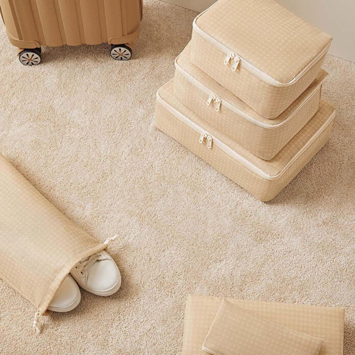 Home Wave 6'lı Bej Pötikare Bavul İçi Düzenleyici Set