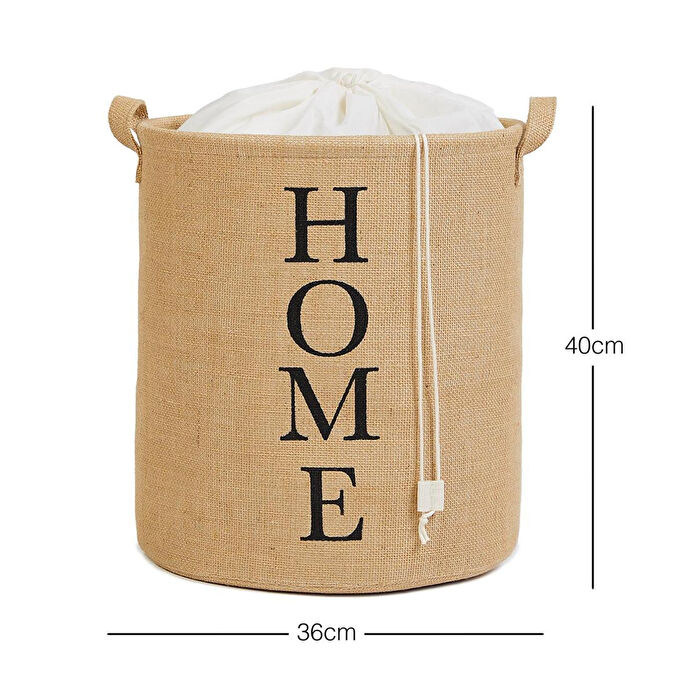 Ocean Home Textile Ağzı Büzgülü Home Jüt Çamaşır Sepeti 36 X 40 Cm