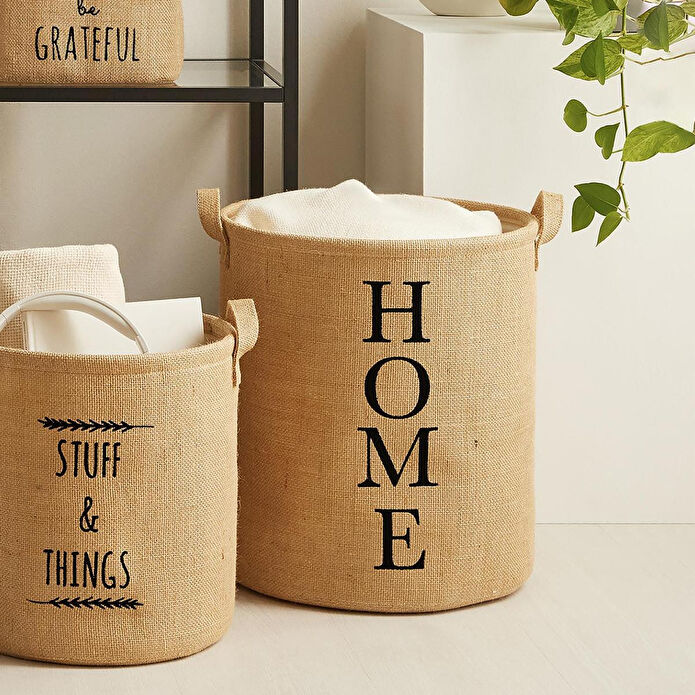 Ocean Home Textile Ağzı Büzgülü Home Jüt Çamaşır Sepeti 36 X 40 Cm