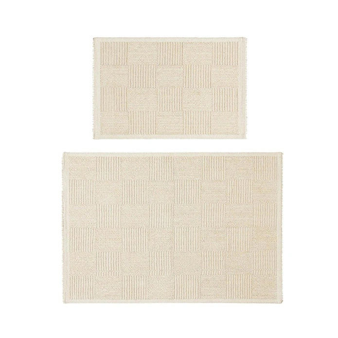 Ocean Home Textile 2'li Yıkanabilir Pamuklu Ekru Renk Dama Desen Paspas 1 Adet 40 X 60 / 60 X 90 Cm